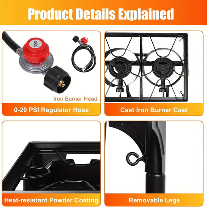 Propane Camp Stove 225000 BTU High-Pressure Burner Portable Outdoor Cooking Stove Detachable Legs Stainless Steel 1/2/3 Burner