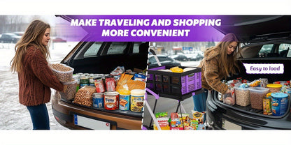 Collapsible Utility Cart 200 lb Heavy Duty Foldable Shopping Trolley 4-Wheel 360° Swivel Locking Brake Lightweight Portable Dolly for Grocery Mall Camping Pink Purple