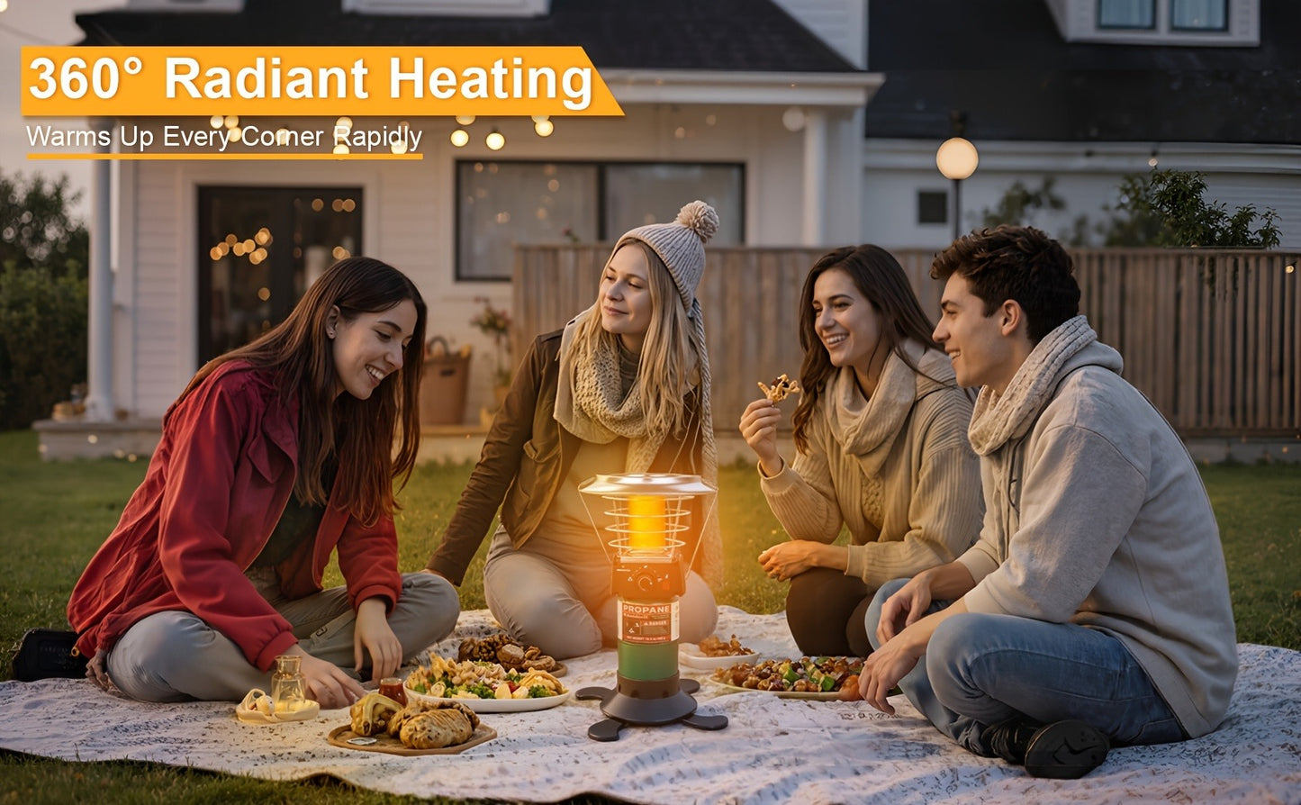 360° Propane Heater 8,183 BTU with Pulse Ignition & Water Boiling Top, Portable Radiant Outdoor Heater for Camping, Patio, Garden, Ice Fishing – Lightweight, Built-In Ignition (Cylinder Not Included)
