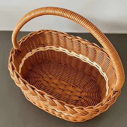 Wicker Easter Basket with Handle – Large Hand Woven Retro Basket with Ribbon for Easter Egg Hunt, Picnic, Outdoor Camping, Gift Hamper & Home Decor