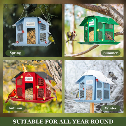 Metal Bird Feeder for Outside - 4 Lbs Large Capacity Hanging Wild Bird Feeder