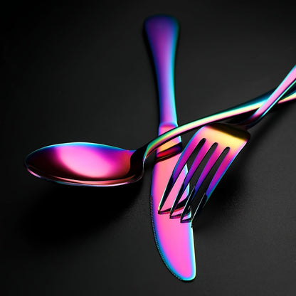 Flatware Set 60 Piece Rainbow Stainless Steel Cutlery 430 Mirror Polish Dishwasher Safe Knife Fork Spoon for Camping Picnic Travel Party Outdoor Dining Serves 12
