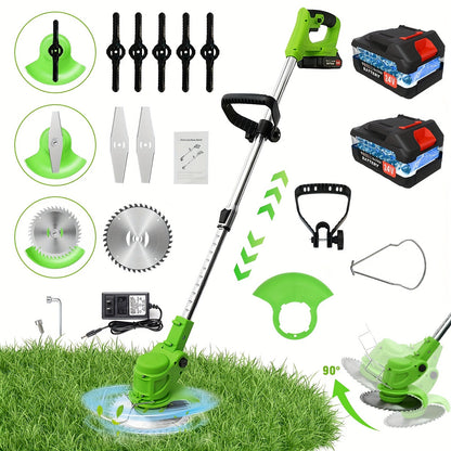 Weed Wacker Cordless 24V Brush Cutter – Electric String Trimmer with 2 Batteries & Charger, 3 Blade Types, Lightweight Battery Powered Weed Eater for Yard, Garden & Lawn Trimming