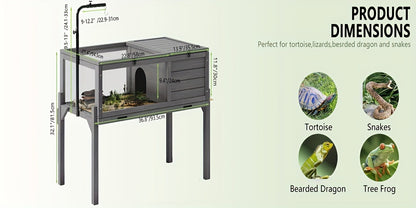 Large Tortoise Habitat Turtle Cage Enclosure with Detachable Legs Removable Roof Ramp Lamp Holder Indoor Outdoor