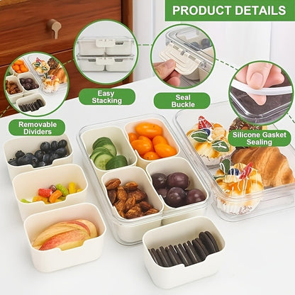 Snack Tray with Lid & Separate Compartments 2-Pack Portable Bento Box – BPA-Free PET Dishwasher Safe Divided Platter for Picnic Lunchbox Party Office Travel Kids