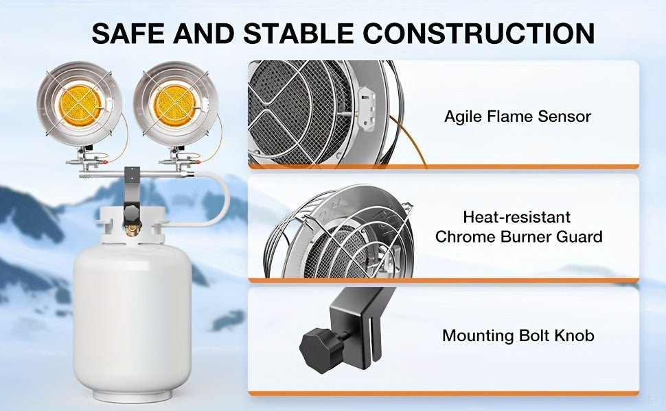 Propane Tank Top Heater 30000 BTU Outdoor Patio Heater with 3 Heat Settings, Tip-Over & Shut-Off Protection, Wind-Resistant Cast Aluminum Body for Camping, Garage, Porch & Job Site