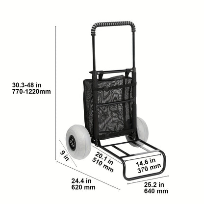 Folding Beach Cart with Balloon Wheels – 165LBS Capacity Sand Dolly for Camping Fishing Picnic Garden