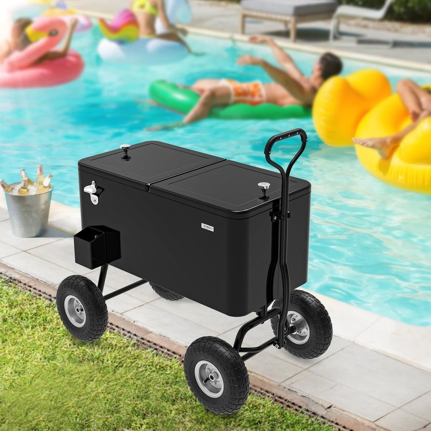 Rolling Cooler Cart 80QT Portable Wagon with 10" Wheels – Patio Beach Outdoor Drink Cooler