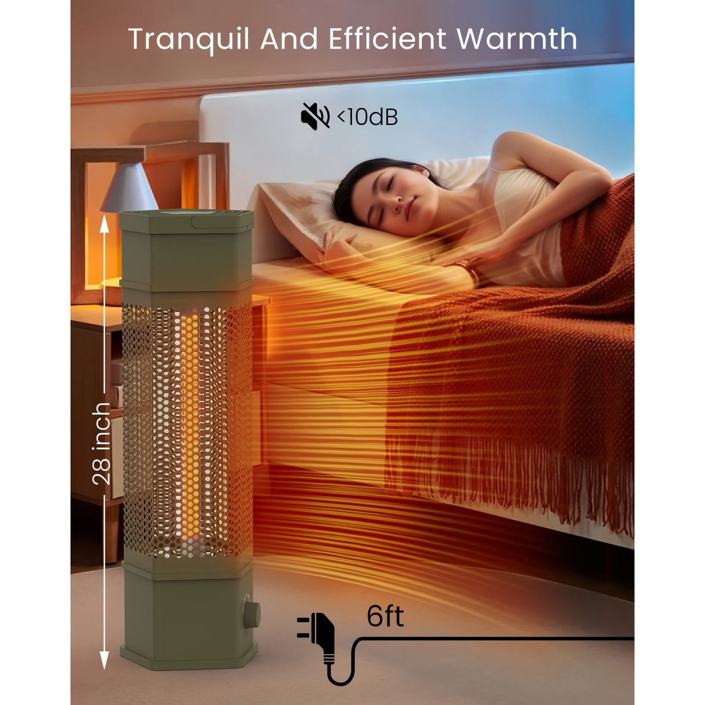 Electric Patio Heater 1400W 28", All-Around Radiant Heating with Tip-Over & Overheat Protection, Modern Indoor Outdoor Space Heater for Bedroom, Living Room, Garage, Backyard, Office