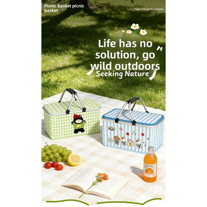 Insulated Picnic Box with Aluminum Frame – Collapsible Thermal Camping Storage Basket for Outdoor Picnic, BBQ, Travel & Camping with Cute Pattern Designs