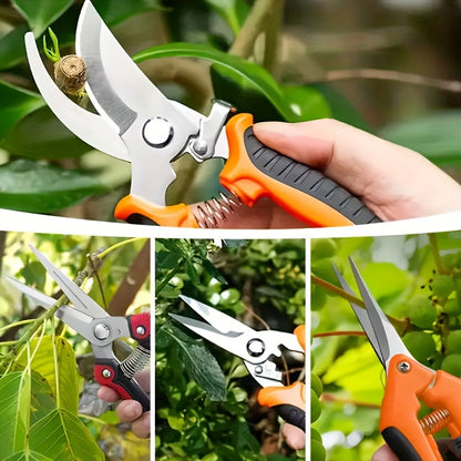 Pruning Shears 6-Piece Set | Heavy Duty Stainless Steel Garden Scissors Ergonomic Anti-Slip Handle | Fruit Picking Lawn Bonsai Branch Cutting Tool Gift