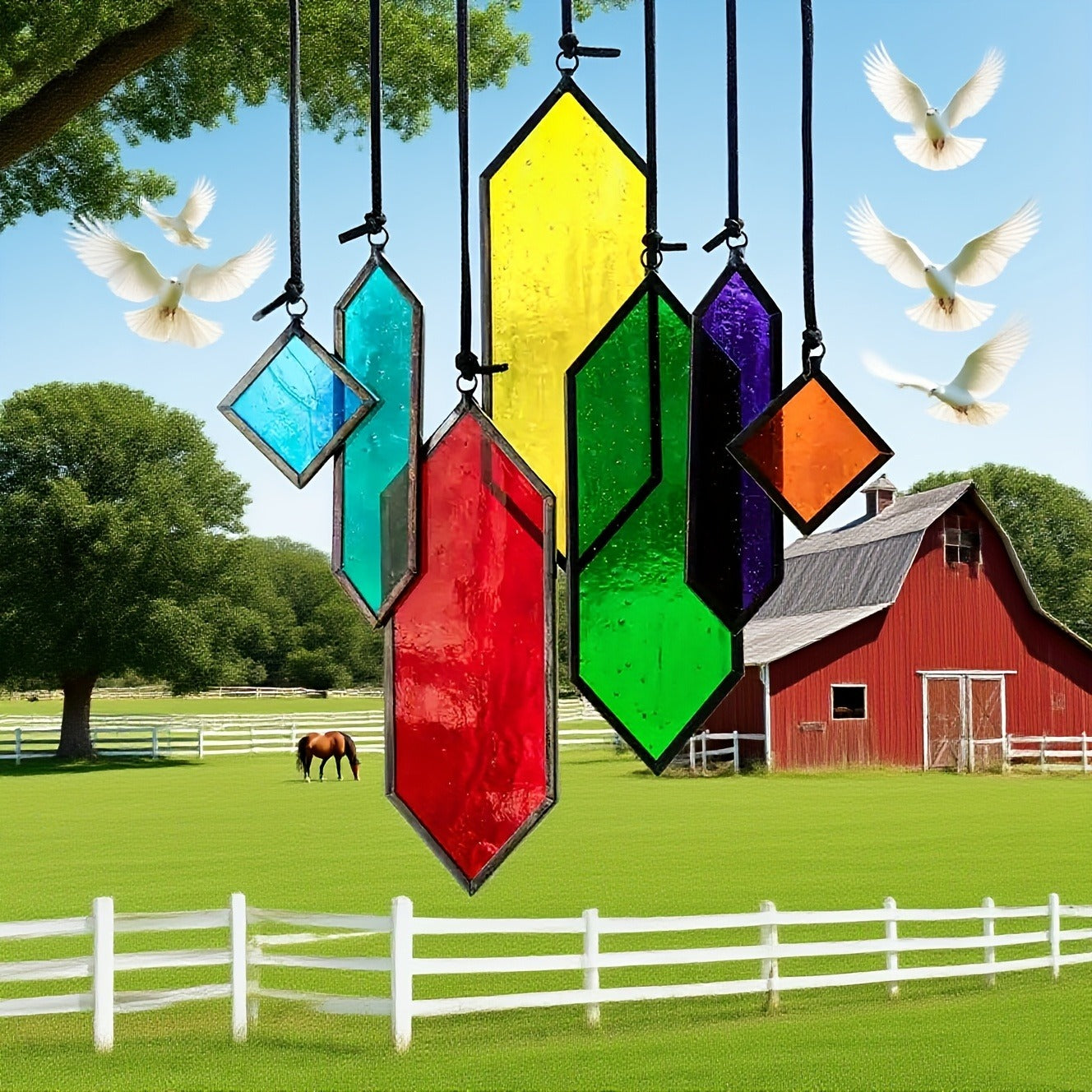 Glass Rainbow Suncatcher Hanging Ornament - Crystal Prism Window Sun Catcher for Garden, Patio & Home Decor