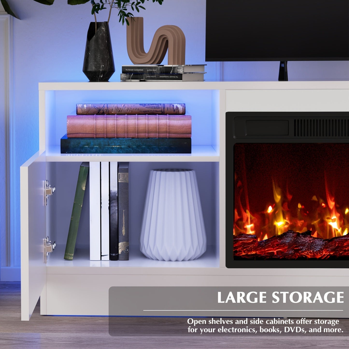 TV Stand with Fireplace 70 Inch for TVs up to 80" 36" Electric Fireplace LED Light Entertainment Center Highlight Storage Cabinet Modern Wood Media Console