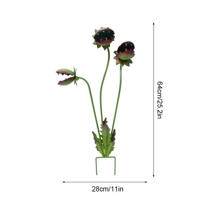 3D Metal Garden Sculpture Plaque – Scary Three-Head Flower Eating Monster Outdoor Lawn Decoration