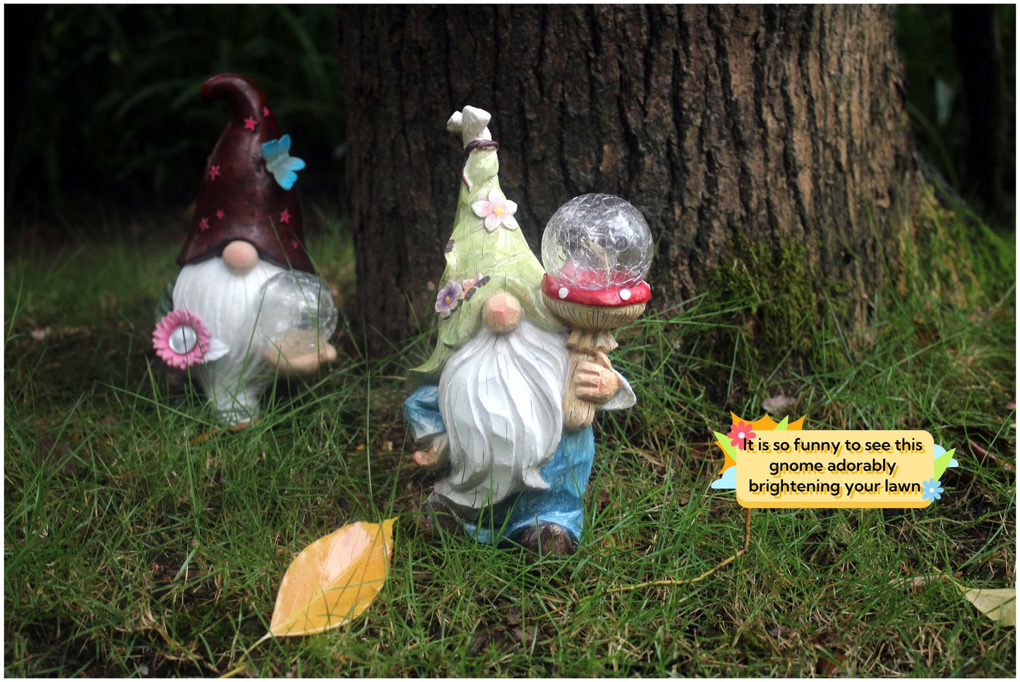 Solar Garden Gnome Statue with LED Magical Ball Light Outdoor Resin Dwarf Sculpture IP44 Waterproof Spring Yard Patio Decor Housewarming Gift