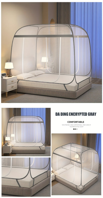 Mosquito Net Canopy Bed – Yurt Style 360° Full Coverage, Stainless Steel Frame, Easy Open Design for Bedroom, Dorm & Outdoor, Multiple Sizes, Grey & Blue