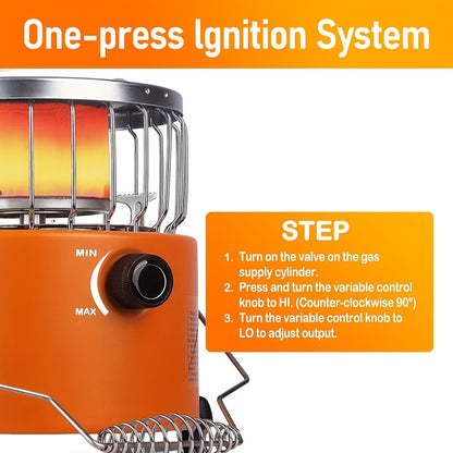 Portable Propane Heater Stove 2-in-1 Camping Gas Stove & Heater 3680-9000 BTU with Ignition, Stainless Steel, No Electricity Needed for Camping, Ice Fishing, Hunting, Hiking & Emergency Preparedness
