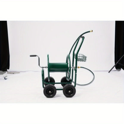 Garden Hose Reel Cart | 250ft Capacity, Heavy-Duty Steel, 4 Wheels & Storage Basket