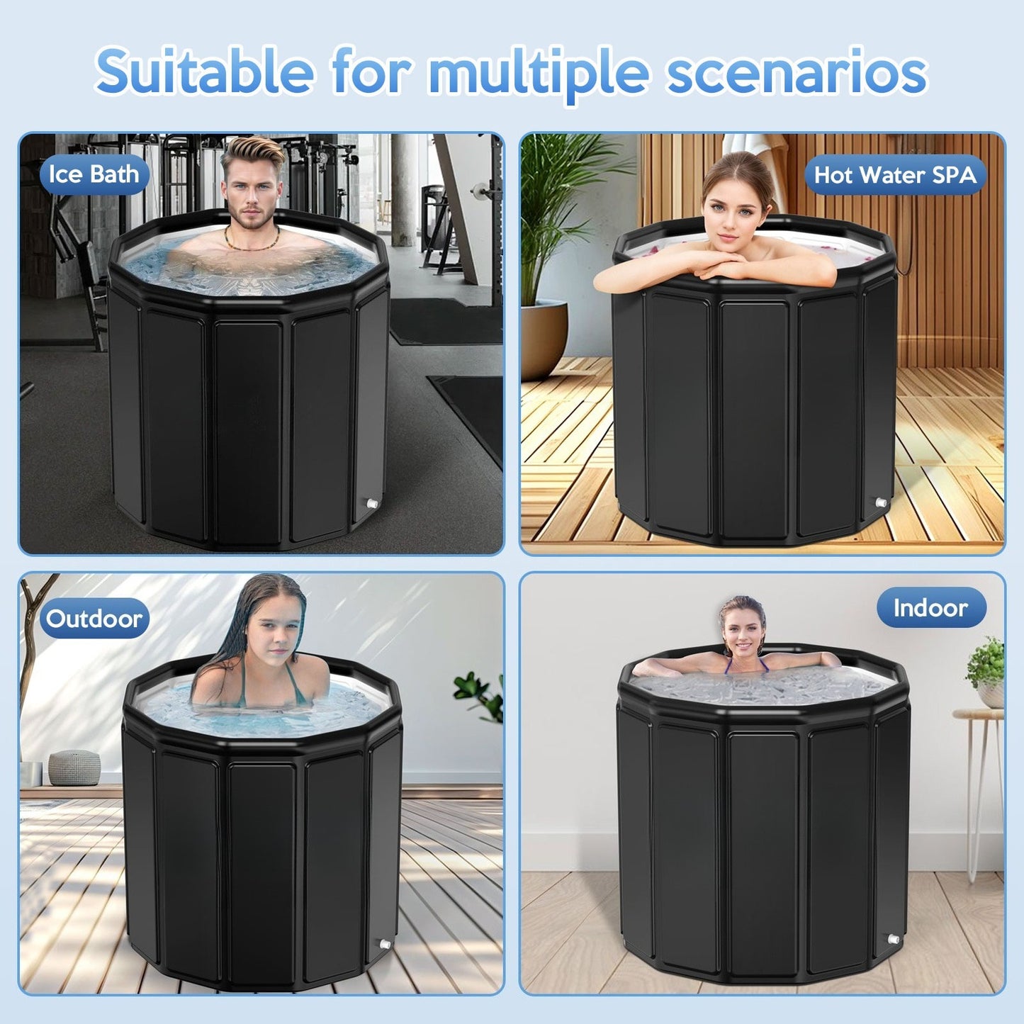Cold Plunge Tub Foldable Ice Bath | 95-Gallon 34"x34"x30" Portable Cold Water Therapy Tub for Indoor & Outdoor Recovery
