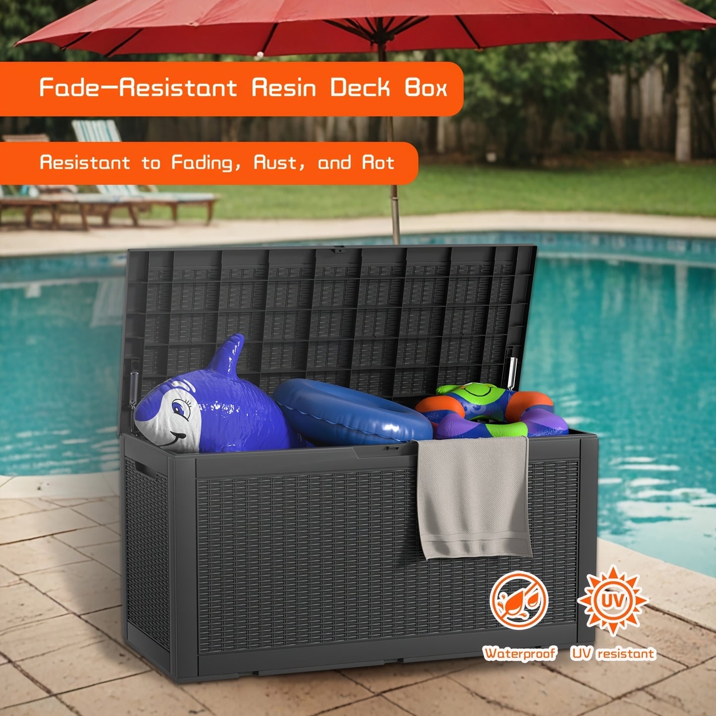 Deck Box 100 Gallon – Lockable Rattan Outdoor Storage