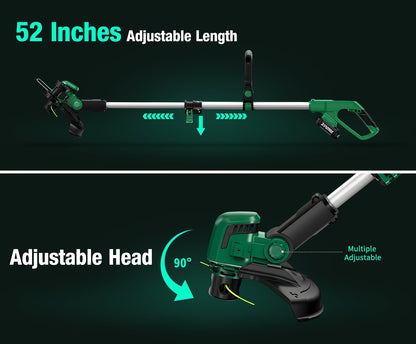String Trimmer Cordless 2-in-1 Weed Wacker & Lawn Edger with Wheels – KIMO Brushless Motor 20000 RPM, 12" Cutting Width, 2x 2.0Ah Batteries, Lightweight for Yard Garden Patio & Landscaping