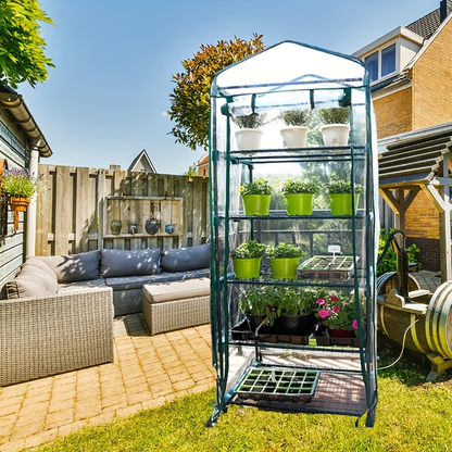 Plant Greenhouse Rack 5-Tier Portable Mini Greenhouse with Steel Frame, Roll-Up Zipper Door, Weatherproof PE Cover for Indoor Outdoor Seedling & Flower Growing