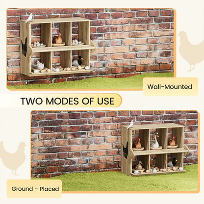 Chicken Nesting Box 6 Compartment Wooden Hen House with Perches - Floor Stand & Wall Mount Options, Durable Poultry Nesting Box for Small & Medium Chickens