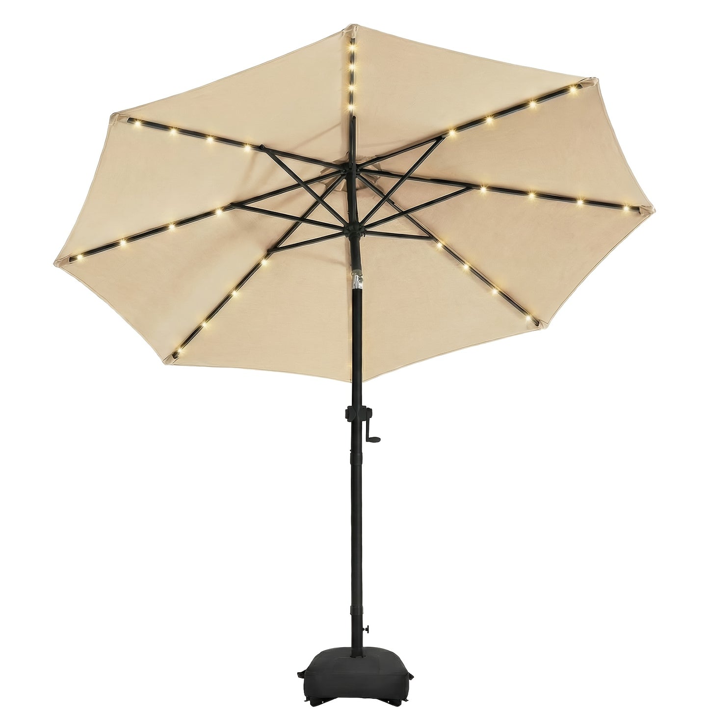 Patio Umbrella 9ft Solar LED Lighted with Base, 32 LED Market Umbrella with Ventilation, Push Button Tilt & Crank, Outdoor Table Umbrella for Garden, Deck, Backyard & Pool