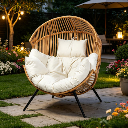 Egg Chair Outdoor Wicker PE Rattan Oversized Patio Lounge Chair with Cushion Rocking Egg Chair for Backyard Balcony Garden Beige Black Black/Rattan