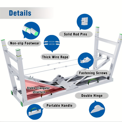 Scaffolding Work Platform Folding Steel Step Ladder 1000 LBS Heavy Duty Adjustable Height Portable Drywall Bench for Painting Decorating Car Washing RV Cleaning