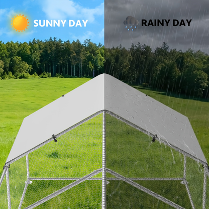 Dog Kennel Outdoor Large Metal Walk-in Chicken Run Pen Poultry Cage with Anti-UV Cover Movable Rack or Dolly 2 Sizes for Farm Backyard Chickens Dogs Rabbits