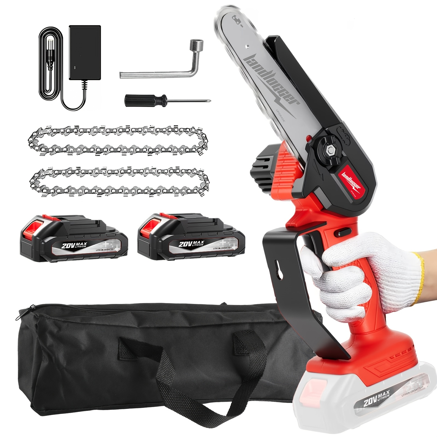 Mini Chainsaw Cordless 4 & 6 Inch Electric - Upgraded Portable Battery Chainsaw with Safety Lock, Splash-Proof Cover & Rechargeable Battery for Tree Pruning, Branch Cutting & Garden Use