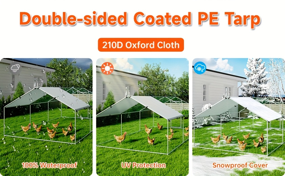 Dog Kennel Outdoor Large Metal Walk-in Chicken Run Pen Poultry Cage with Anti-UV Cover Movable Rack or Dolly 2 Sizes for Farm Backyard Chickens Dogs Rabbits