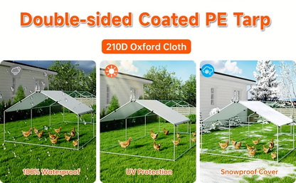Dog Kennel Outdoor Large Metal Walk-in Chicken Run Pen Poultry Cage with Anti-UV Cover Movable Rack or Dolly 2 Sizes for Farm Backyard Chickens Dogs Rabbits