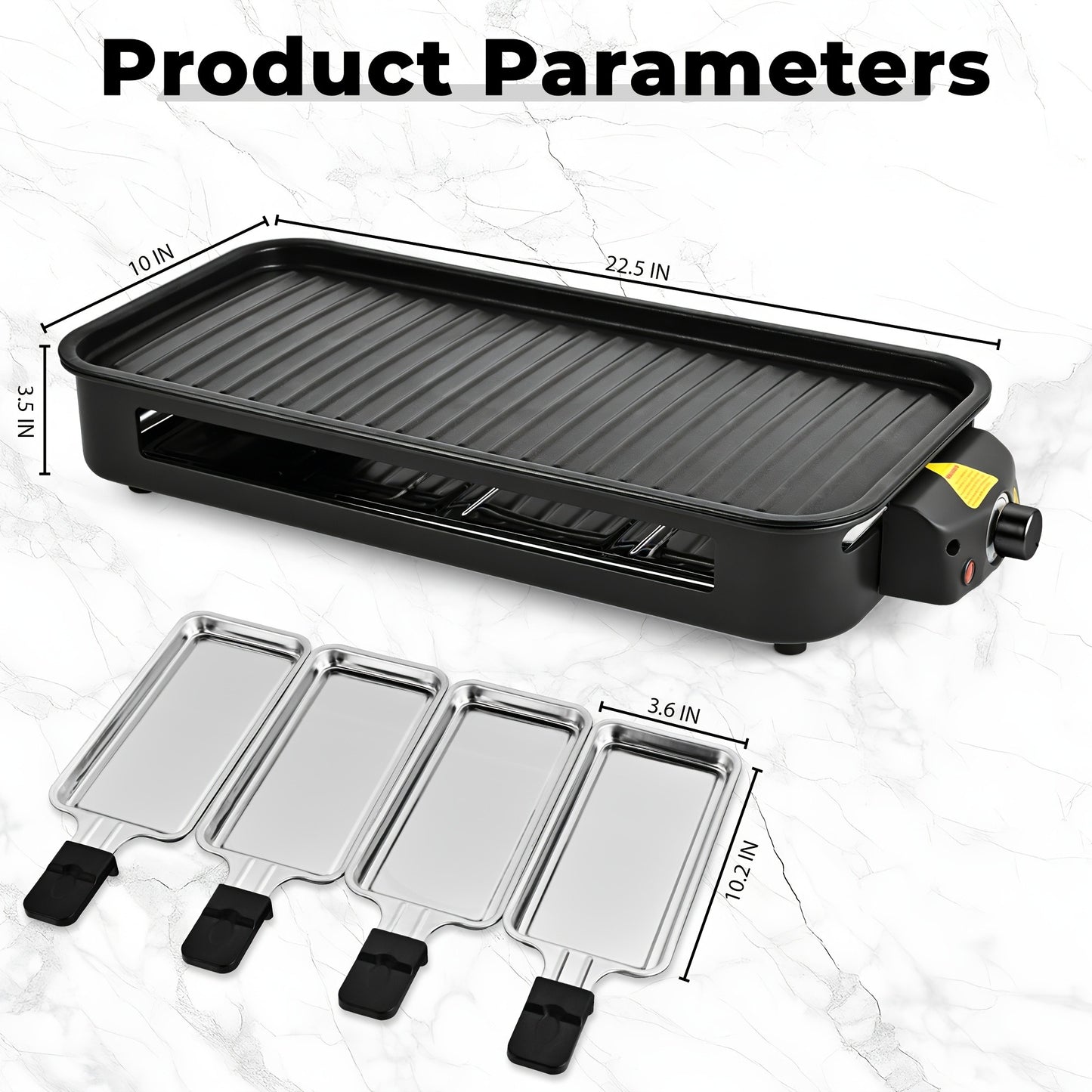 Indoor Smokeless Electric Grill 1500W Non-Stick Raclette Table Grill with Removable Plate & 3 Mini Pans Dishwasher Safe Compact BBQ Griddle