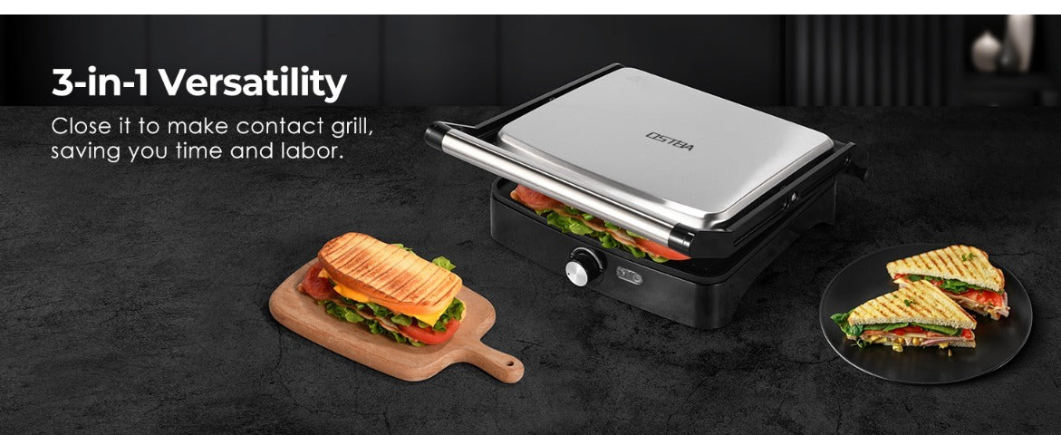 Panini Press Grill Indoor Sandwich Maker 4 Slice – Non-Stick 1200W Electric Grill with Temperature Control, 180° Opening, Removable Drip Tray | Countertop Steak & BBQ Grill