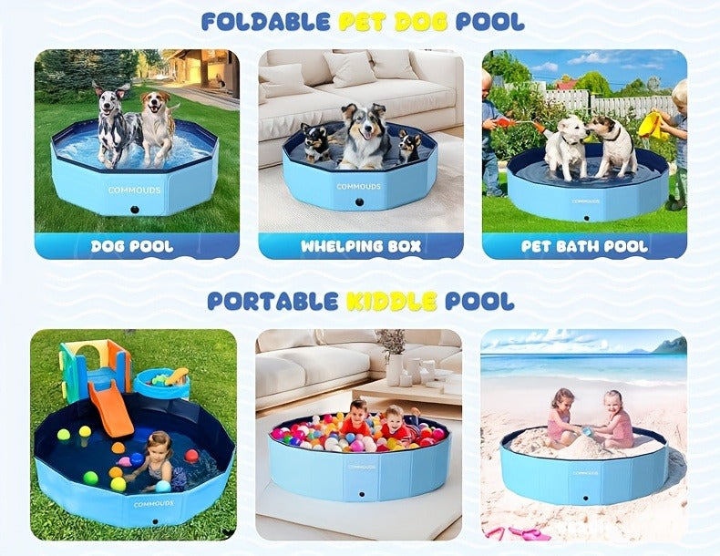 Foldable Dog Pool – Portable Hard Plastic Pet & Kids Swimming Pool, Anti-Slip Collapsible Bathtub for Indoor Outdoor Backyard Use, 3 Sizes