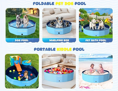 Foldable Dog Pool – Portable Hard Plastic Pet & Kids Swimming Pool, Anti-Slip Collapsible Bathtub for Indoor Outdoor Backyard Use, 3 Sizes