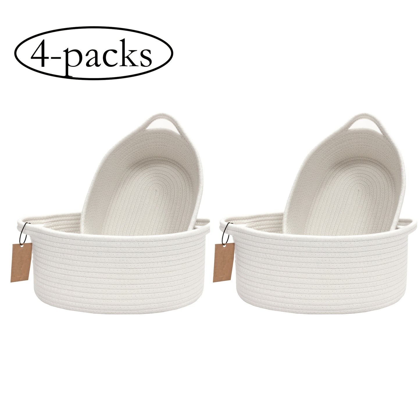 Woven Gift Basket with Handles Cotton Rope Storage Basket for Shelves Room Decor Cat Dog Toys Organizer Bin 2/4 Pack