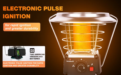 360° Propane Heater 8,183 BTU with Pulse Ignition & Water Boiling Top, Portable Radiant Outdoor Heater for Camping, Patio, Garden, Ice Fishing – Lightweight, Built-In Ignition (Cylinder Not Included)