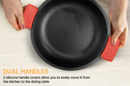 Cast Iron Dutch Oven Pre-Seasoned with Lid – Deep Pot for Bread Baking, Camping, BBQ & Stove | Double Handle, Silicone Lid, Scraper & Stand Included