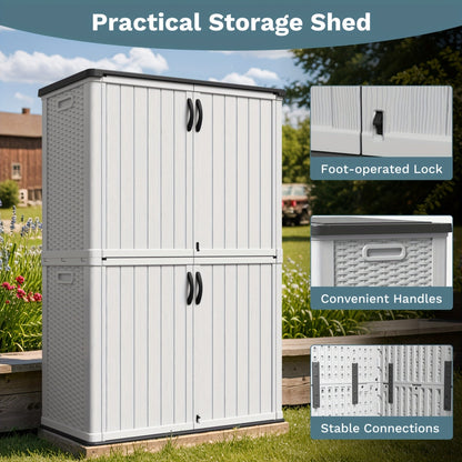 Outdoor Storage Shed 4x2 Resin Vertical Cabinet w/ Floor - White & Beige