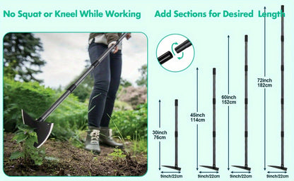 Garden Hoe Triangle Heavy Duty Carbon Steel with Adjustable 15–72 Inch Long Handle, Sharp Triangular Blade for Weeding, Digging, Soil Loosening and Edging