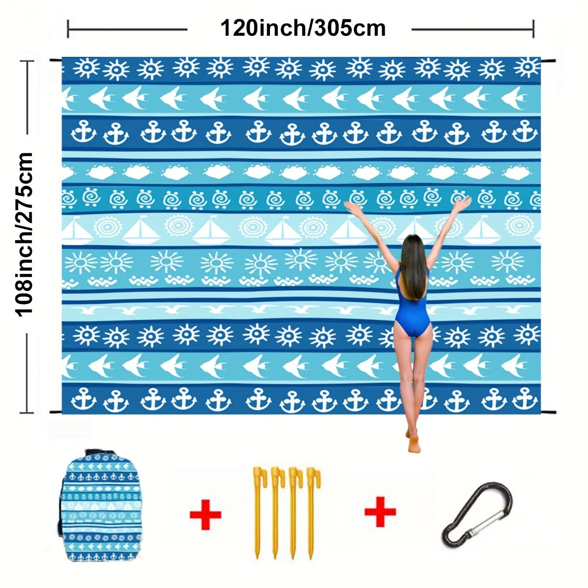 Sandproof Beach Blanket Oversized Extra Large Quick Dry Picnic Mat for Beach Camping Travel – Bohemia Dolphin Sailor Turtle Fish Patterns, 2-10 Adults