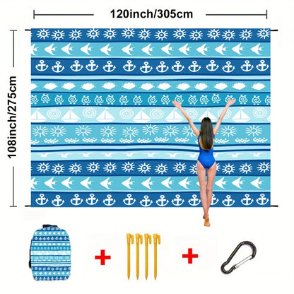 Sandproof Beach Blanket Oversized Extra Large Quick Dry Picnic Mat for Beach Camping Travel – Bohemia Dolphin Sailor Turtle Fish Patterns, 2-10 Adults