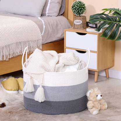 Rope Basket with Handles | Large Capacity Storage Organizer for Blankets, Clothes & Plants – Soft Polyester, Multiple Colors