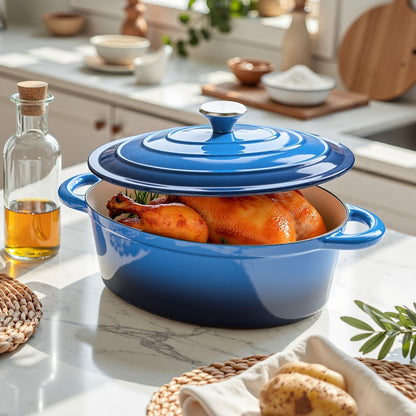 Dutch Oven Enameled Cast Iron 4.5QT with Lid & Dual Handles – Oval Non-Stick Enamel Coating for Bread Baking Soups Stews Braising | Stovetop to Oven Safe 500°F 5 Colors Available