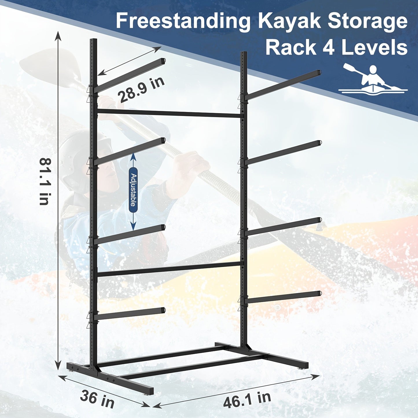Kayak Storage Rack – Heavy-Duty Adjustable Stand for SUP, Canoe & Paddle Board | Wall, Dock & Freestanding | 400 lbs Capacity