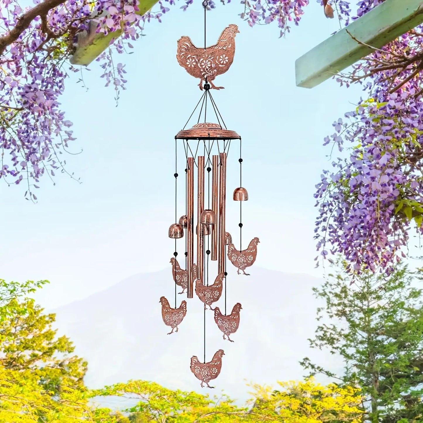 Wind Chime Outdoor Chicken Farmhouse Decor - Aluminum Tube Soothing Sound Garden Porch Patio Hanging Ornament