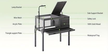 Large Tortoise Habitat Turtle Cage Enclosure with Detachable Legs Removable Roof Ramp Lamp Holder Indoor Outdoor